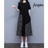 Women Plus Size Dress Elegant Short Sleeves Round Neck Midi Skirt Loose Casual Stylish Printing Dress 2308  L