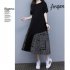 Women Plus Size Dress Elegant Short Sleeves Round Neck Midi Skirt Loose Casual Stylish Printing Dress 2308  L