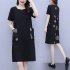 Women Plus Size Dress Elegant Short Sleeves Round Neck Midi Skirt Loose Casual Stylish Printing Dress 2308  L