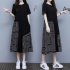 Women Plus Size Dress Elegant Short Sleeves Round Neck Midi Skirt Loose Casual Stylish Printing Dress 2308  L