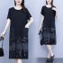 Women Plus Size Dress Elegant Short Sleeves Round Neck Midi Skirt Loose Casual Stylish Printing Dress 2303  M