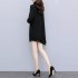 Women Plus Size Short Dress Starry Sky Irregular Hem Tassel Turtle Neck Long Sleeve Dress black XL