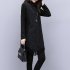 Women Plus Size Short Dress Starry Sky Irregular Hem Tassel Turtle Neck Long Sleeve Dress black 3XL