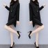 Women Plus Size Short Dress Starry Sky Irregular Hem Tassel Turtle Neck Long Sleeve Dress black 3XL