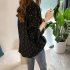 Women Polka Dot Printed Chiffon Blouse Long Sleeves Tops black 3XL