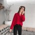Women Polka Dot Printed Chiffon Blouse Long Sleeves Tops red XL