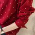 Women Polka Dot Printed Chiffon Blouse Long Sleeves Tops    Red M