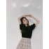 Women Puff Short Sleeve Knitted Tops Classic Round Neck Pullover Shirt Loose Casual Solid Color Knitwear dark apricot One size fits all