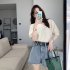 Women Puff Short Sleeve Knitted Tops Classic Round Neck Pullover Shirt Loose Casual Solid Color Knitwear beige apricot One size fits all