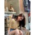 Women Puff Short Sleeve Knitted Tops Classic Round Neck Pullover Shirt Loose Casual Solid Color Knitwear beige apricot One size fits all