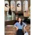 Women Puff Short Sleeve Knitted Tops Classic Round Neck Pullover Shirt Loose Casual Solid Color Knitwear beige apricot One size fits all