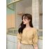 Women Puff Short Sleeve Knitted Tops Classic Round Neck Pullover Shirt Loose Casual Solid Color Knitwear beige apricot One size fits all