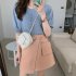 Women Puff Short Sleeve Knitted Tops Classic Round Neck Pullover Shirt Loose Casual Solid Color Knitwear beige apricot One size fits all