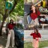 Women Puff Short Sleeve Knitted Tops Classic Round Neck Pullover Shirt Loose Casual Solid Color Knitwear red One size fits all