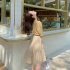 Women Puff Short Sleeve Knitted Tops Classic Round Neck Pullover Shirt Loose Casual Solid Color Knitwear red One size fits all