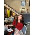 Women Puff Short Sleeve Knitted Tops Classic Round Neck Pullover Shirt Loose Casual Solid Color Knitwear red One size fits all