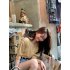 Women Puff Short Sleeve Knitted Tops Classic Round Neck Pullover Shirt Loose Casual Solid Color Knitwear red One size fits all