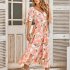 Women Puff Sleeve Dress Summer V neck Sweet Printing A line Skirt Elegant Casual Midi Skirt For Party Beach green L