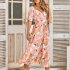 Women Puff Sleeve Dress Summer V neck Sweet Printing A line Skirt Elegant Casual Midi Skirt For Party Beach green L