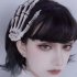 Women Punk Rock Halloween Cosplay Party Skeleton Hand Bone Hair Clip Big Hairpin  Black Flowers