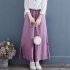 Women Retro Embroidery Wide leg Pants Cotton Linen High Waist Solid Color Slit Casual Large Size Trousers pink XL