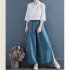 Women Retro Embroidery Wide leg Pants Cotton Linen High Waist Solid Color Slit Casual Large Size Trousers pink 2XL