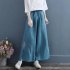 Women Retro Embroidery Wide leg Pants Cotton Linen High Waist Solid Color Slit Casual Large Size Trousers apricot M