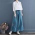 Women Retro Embroidery Wide leg Pants Cotton Linen High Waist Solid Color Slit Casual Large Size Trousers apricot L