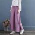 Women Retro Embroidery Wide leg Pants Cotton Linen High Waist Solid Color Slit Casual Large Size Trousers apricot M