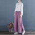 Women Retro Embroidery Wide leg Pants Cotton Linen High Waist Solid Color Slit Casual Large Size Trousers apricot XL