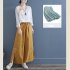 Women Retro Embroidery Wide leg Pants Cotton Linen High Waist Solid Color Slit Casual Large Size Trousers apricot XL