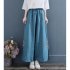 Women Retro Embroidery Wide leg Pants Cotton Linen High Waist Solid Color Slit Casual Large Size Trousers pink L