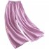 Women Retro Embroidery Wide leg Pants Cotton Linen High Waist Solid Color Slit Casual Large Size Trousers pink L