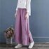 Women Retro Embroidery Wide leg Pants Cotton Linen High Waist Solid Color Slit Casual Large Size Trousers pink 3XL