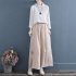 Women Retro Embroidery Wide leg Pants Cotton Linen High Waist Solid Color Slit Casual Large Size Trousers blue 3XL
