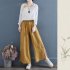 Women Retro Embroidery Wide leg Pants Cotton Linen High Waist Solid Color Slit Casual Large Size Trousers yellow 3XL