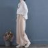 Women Retro Embroidery Wide leg Pants Cotton Linen High Waist Solid Color Slit Casual Large Size Trousers yellow 3XL
