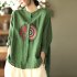 Women Retro Linen Long sleeved Shirt Embroidered Solid Color Loose Casual Bottoming Shirt Tops Blouse green 4XL