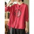 Women Retro Linen Long sleeved Shirt Embroidered Solid Color Loose Casual Bottoming Shirt Tops Blouse yellow M