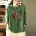 Women Retro Linen Long sleeved Shirt Embroidered Solid Color Loose Casual Bottoming Shirt Tops Blouse yellow XL