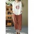 Women Retro Linen Long sleeved Shirt Embroidered Solid Color Loose Casual Bottoming Shirt Tops Blouse yellow XL