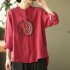 Women Retro Linen Long sleeved Shirt Embroidered Solid Color Loose Casual Bottoming Shirt Tops Blouse yellow XL