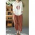 Women Retro Linen Long sleeved Shirt Embroidered Solid Color Loose Casual Bottoming Shirt Tops Blouse White 2XL
