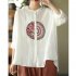 Women Retro Linen Long sleeved Shirt Embroidered Solid Color Loose Casual Bottoming Shirt Tops Blouse White 2XL