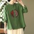 Women Retro Linen Long sleeved Shirt Embroidered Solid Color Loose Casual Bottoming Shirt Tops Blouse White 2XL