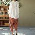 Women Retro Linen Long sleeved Shirt Embroidered Solid Color Loose Casual Bottoming Shirt Tops Blouse White 3XL