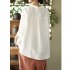Women Retro Linen Long sleeved Shirt Embroidered Solid Color Loose Casual Bottoming Shirt Tops Blouse White 3XL