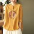 Women Retro Linen Long sleeved Shirt Embroidered Solid Color Loose Casual Bottoming Shirt Tops Blouse red L