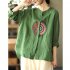 Women Retro Linen Long sleeved Shirt Embroidered Solid Color Loose Casual Bottoming Shirt Tops Blouse red L