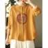 Women Retro Linen Long sleeved Shirt Embroidered Solid Color Loose Casual Bottoming Shirt Tops Blouse red L